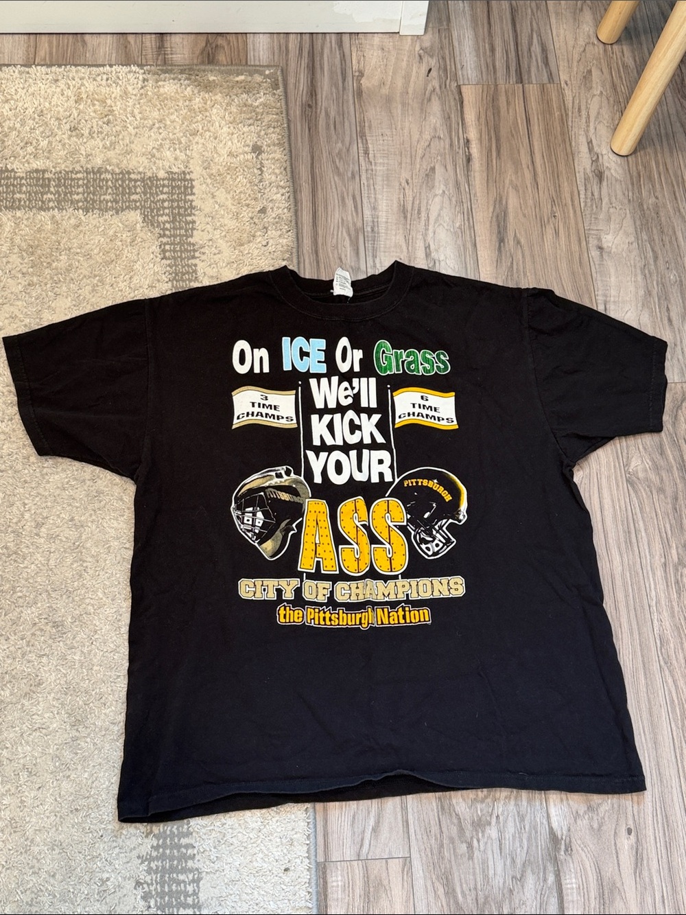 Pittsburgh City of Champions "We'll Kick Your Ass" Graphic Tee - Black